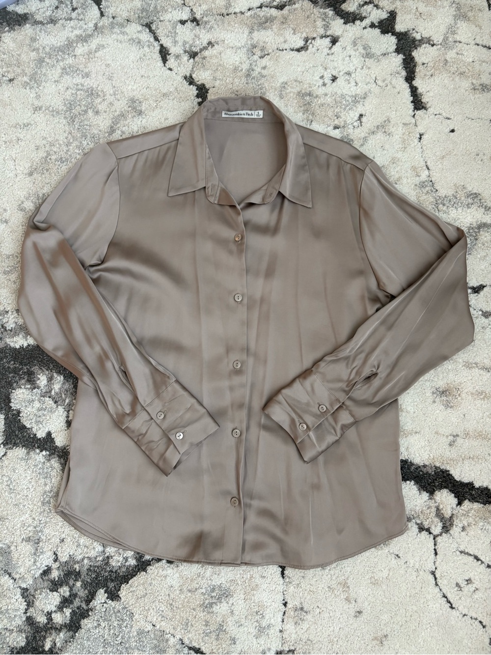 Abercrombie & Fitch Taupe Satin Button-Down Shirt